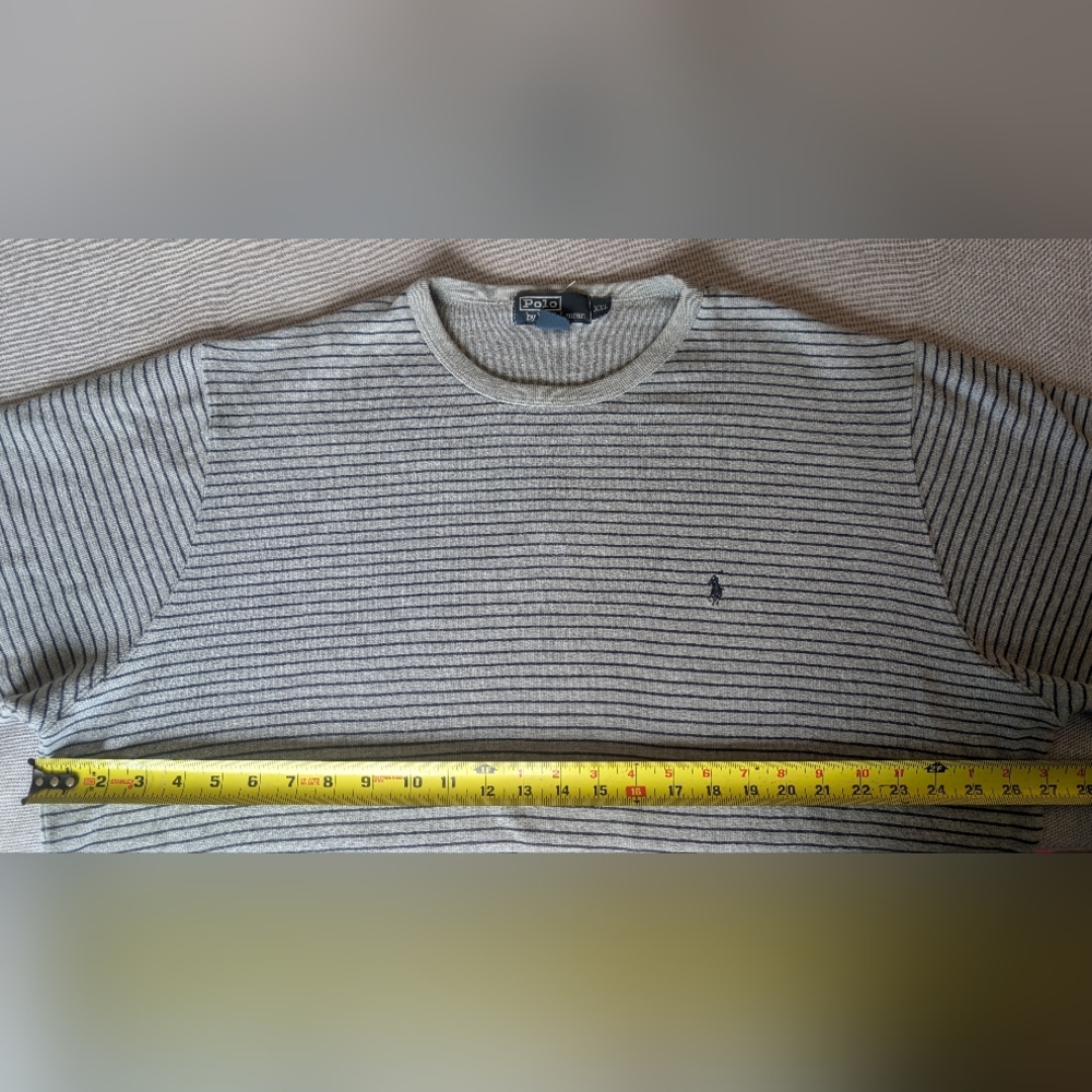 Polo Ralph Lauren Men's Gray Navy Striped Long Sleeve Shirt 100% Cotton Size XXL - Picture 5 of 13